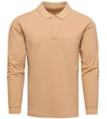 Koszulki męskie - Longsleeve polo premium beżowy Recea - miniaturka - grafika 1