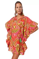 Sukienki - Trendyol Damska sukienka koszulowa o luźnym kroju tkana sukienka, czerwono-wielokolorowa, 34, Czerwono-wielokolorowy, 60 - miniaturka - grafika 1