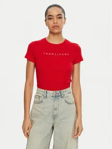 Tommy Jeans T-Shirt Linear DW0DW18398 Czerwony Slim Fit - Koszulki i topy damskie - miniaturka - grafika 1