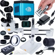 Mikroskopy i lupy - Mikroskop Stereoskopowy Trinokularowy Kamera 4K Zestaw Oświetlacz 144Xled - miniaturka - grafika 1