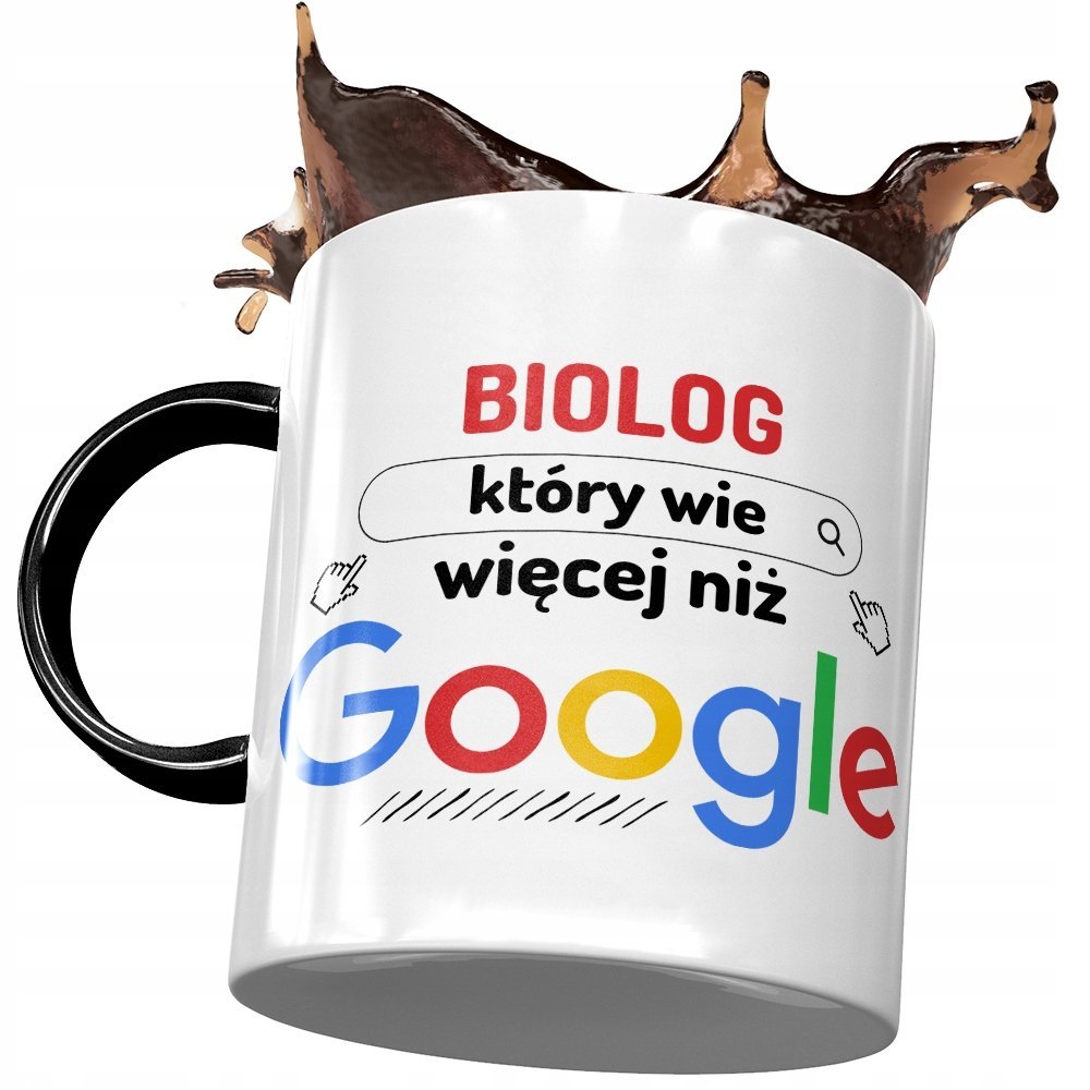Kubek Czarny Dla Biologa Wie Więcej niż Google z Nadrukiem ze Zdjęciem + Opakowanie na prezent (wzór 02)