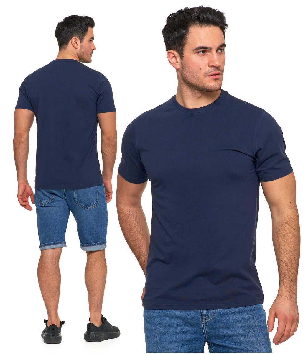 T-Shirt Koszulka Klasyczna Męska Bawełna Krótki Rękaw Granatowa MORAJ L