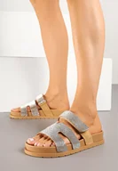 Klapki i japonki damskie - Brązowe Klapki z Cyrkoniową Cholewką i Wycięciami Sonalora - miniaturka - grafika 1