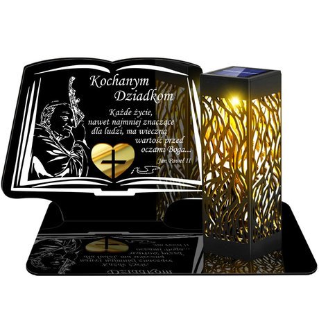 ZNICZ SOLARNY LED WIECZNY PODSTAWKA NA CMENTARZ GRÓB lampka Księga 3D DLA DZIADKÓW