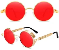 Okulary przeciwsłoneczne - OKULARY PRZECIWSŁONECZNE OKRĄGŁE PUNK RETRO LEONKI UV400 CZERWONO ZŁOTE - miniaturka - grafika 1