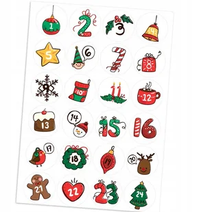 Kalendarz Adwentowy A5 24 Naklejki Świąteczne 3,3 Cm N12 - Scrapbooking - miniaturka - grafika 1