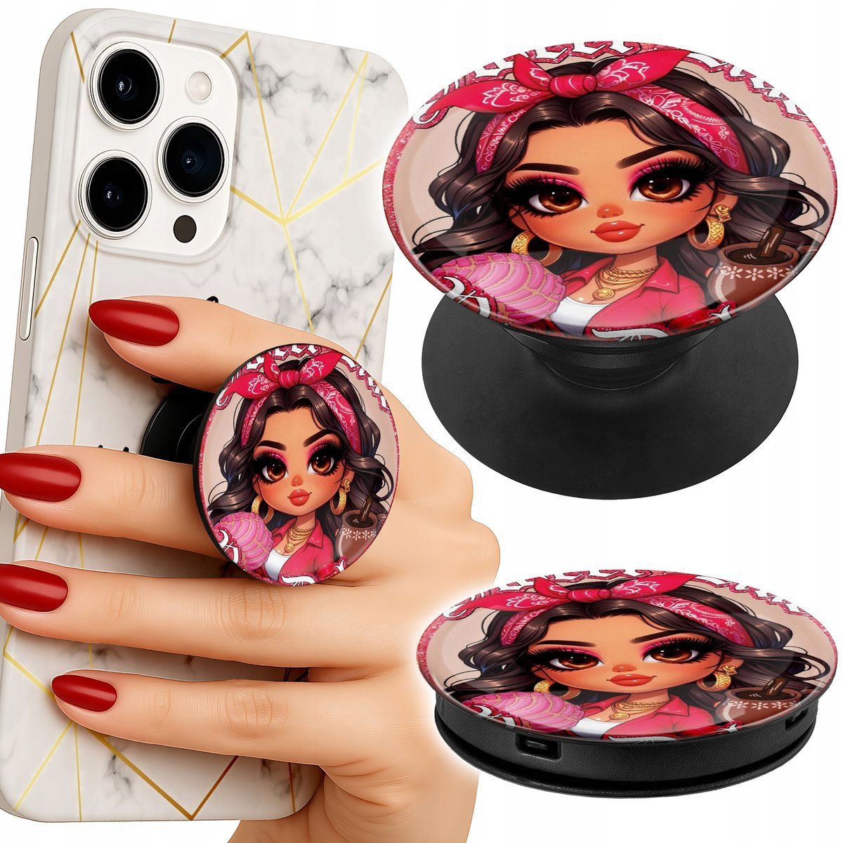 Uchwyt do telefonu Popsocket na palce/stojak MODNE LALKA WZORY