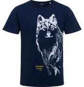 Koszulki męskie - Męski t-shirt z krótkim rękawem, z wilkiem, granatowy - miniaturka - grafika 1