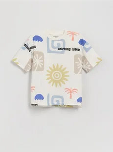 Reserved - T-shirt oversize z nadrukiem - złamana biel - Koszulki dla chłopców - miniaturka - grafika 1