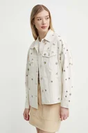 Kurtki damskie - Desigual kurtka jeansowa FLOWERS damska kolor beżowy przejściowa oversize 24SWED21 - miniaturka - grafika 1