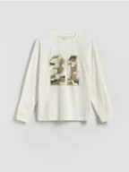 Bluzki dla chłopców - Reserved - Bawełniany longsleeve - złamana biel - miniaturka - grafika 1