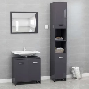 vidaXL vidaXL 3-cz. zestaw mebli łazienkowych, wysoki połysk, szary, płyta 8720286166253 - Meble łazienkowe - miniaturka - grafika 1