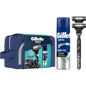 Maszynki do golenia i wkłady - Gillette Mach3 Charcoal zestaw maszynka do golenia 1 szt. + żel do golenia Series Cleansing 200 ml + wymienna głowica 1 szt. + kosmetyczka M - miniaturka - grafika 1