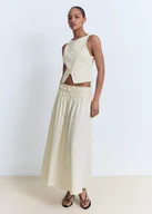 Spódnice - MANGO - Długa spódnica z marszczonym panelem beżowy - XXL - Kobieta - miniaturka - grafika 1
