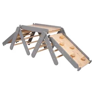 Wyposażenie sportowe i gimnastyczne - MEOWBABY Dwie Drewniane Drabinki z Trzema Zjeżdżalniami Wspinaczkowymi dla Dzieci, Zestaw Szary - miniaturka - grafika 1