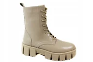 Botki damskie - BOTKI TRZEWIKI WORKERY DAMSKIE CARINII B8537-R77 BEŻOWE SKÓRA R.39 - miniaturka - grafika 1