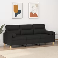Sofy i kanapy - vidaXL 3-osobowa sofa z poduszkami, czarna, 180 cm, tkanina - miniaturka - grafika 1