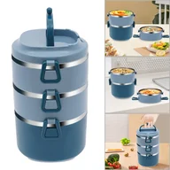 Lunch boxy - 3-warstwowy, sztaplowany pojemnik na lunch ze stali nierdzewnej, pojemnik na lunch, izolowany pojemnik na żywność, niebieski - miniaturka - grafika 1