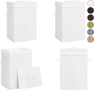 vidaXL Bambusowy kosz na pranie z 1 przegrodą biały - Kosz na pranie - Kosze na pranie - Sortownik na pranie - Organizer na pranie - Kosze na bieliznę - miniaturka - grafika 1