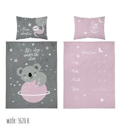 Detexpol Pościel bawełniana 100x135 Miś 3620 B szara różowa gwiazdy dziecięca Kids 1 - Pościel dla dzieci - miniaturka - grafika 1