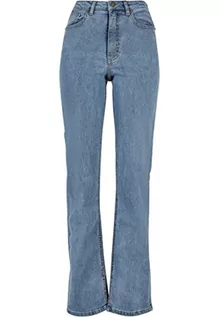 Spodnie damskie - Urban Classics Damskie spodnie z wysokim stanem Straight Slit Denim, Tinted Lightblue Washed, 32 - grafika 1