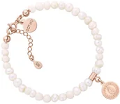 Biżuteria religijna - Bransoletka z pereł naturalnych z medalion z różowego złota - miniaturka - grafika 1