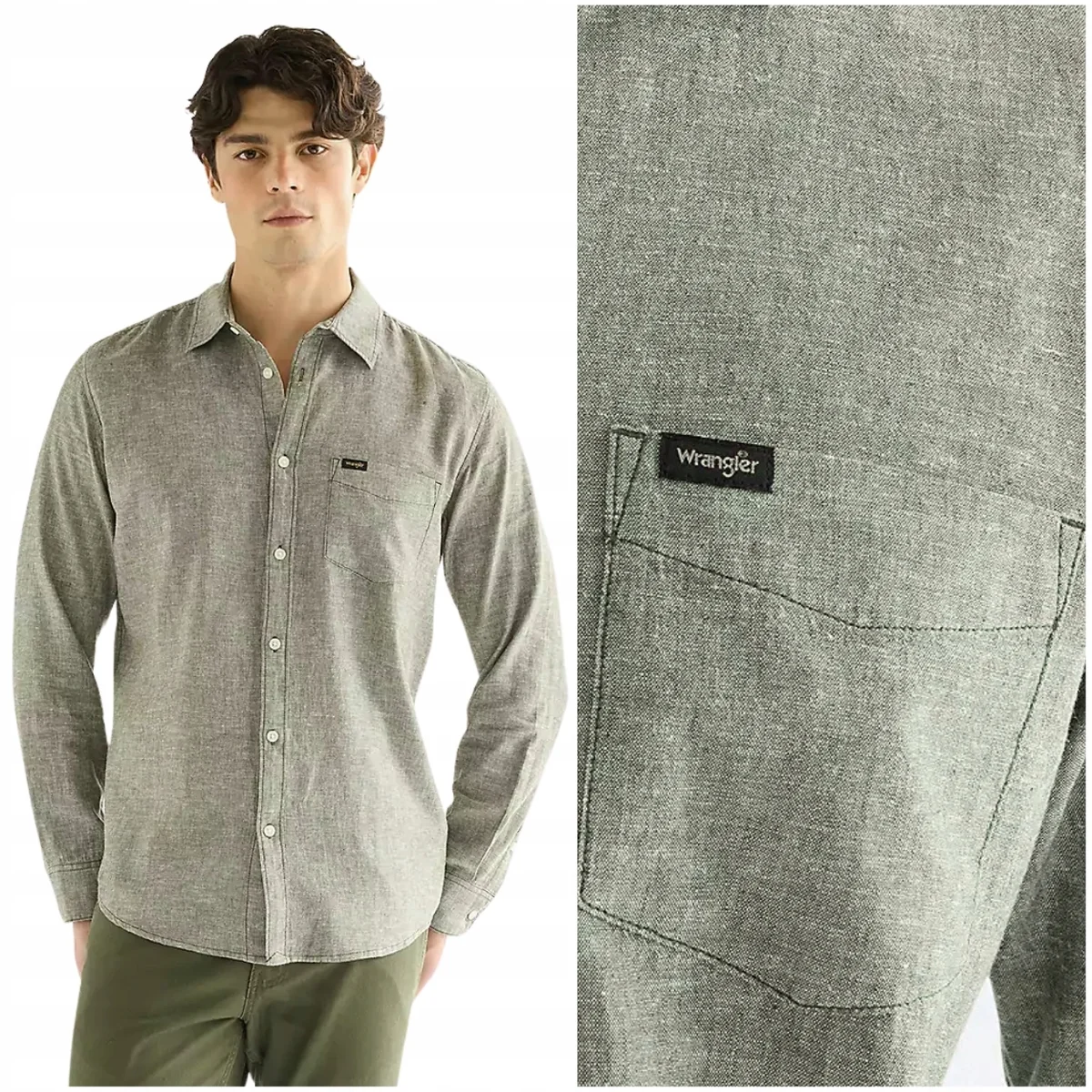 Wrangler 1 Pkt Shirt Deep Depths zielona lniano bawełniana koszula męska L