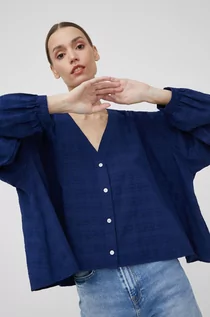 Koszule damskie - Wrangler koszula bawełniana damska kolor granatowy relaxed - grafika 1