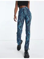 Spodnie damskie - Monki Spodnie w kolorze granatowo-turkusowym - miniaturka - grafika 1