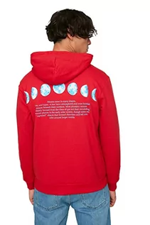 Bluzy męskie - Trendyol Męska bluza z kapturem i napisem, Czerwony, XL - grafika 1