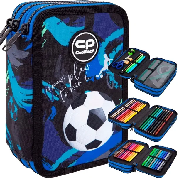 Coolpack Piórnik Szkolny Trzykomorowy Z Wyposażeniem Football Navy