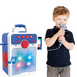 ZESTAW DO ŚPIEWANIA KARAOKE MIKROFON EFEKTY ŚWIETLNE WGRANE UTWORY USB - Instrumenty muzyczne dla dzieci - miniaturka - grafika 1