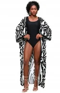 Stroje kąpielowe - LETNIE KIMONO PLAŻOWE NARZUTKA CZARNO-BIAŁE WZORY PAREO WIĄZANE NA PLAŻĘ - miniaturka - grafika 1
