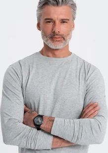 Ombre Longsleeve męski BASIC z okrągłym dekoltem - szary melanż V3 OM-LSBL-0106 XL - Koszulki męskie - miniaturka - grafika 1