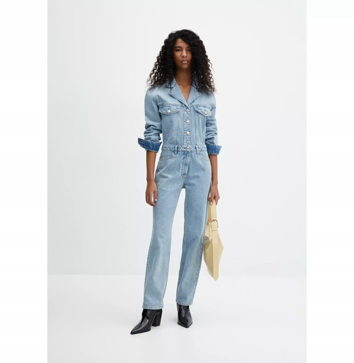 MANGO JEANSOWY KOMBINEZON CASUAL Z KOŁNIERZYKIEM I GUZIKAMI XS FTA