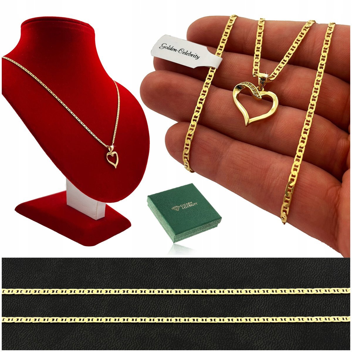 Złoty Naszyjnik Z Sercem Srebro 925 + Złoto 585 Pozłacany Prezent Dla Niej