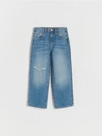 Spodnie i spodenki dla dziewczynek - Reserved - Jeansy wide leg z rozdarciami - niebieski - miniaturka - grafika 1