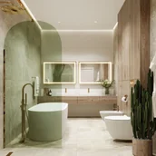 Ścianki i drzwi prysznicowe - Massi Ścianka prysznicowa WALK IN zielona 8mm półokrągła FIX MOLIS NATURE green oval - miniaturka - grafika 1