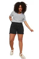 Spodenki damskie - TRENDYOL Damskie szorty w dużych rozmiarach, średni, w pasie, skinny fit, plus size, Czarny, 52 - miniaturka - grafika 1