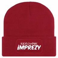Czapki damskie - Czapka Jesienna Bawełniana ZIMOWA Czerwona Beanie KIEROWNIK IMPREZY Wzory - miniaturka - grafika 1
