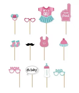 Rekwizyty do zdjęć Baby Shower różowe dla dziewczynki, 12 szt. - Gadżety na imprezę - miniaturka - grafika 1