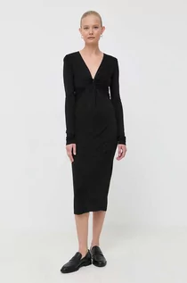 Sukienki - Armani Exchange sukienka kolor czarny midi dopasowana - grafika 1