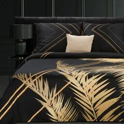Eurofirany Pościel satynowa 160x200 Victoria 9 czarna złota liście geometria Limited Collection - Pościel - miniaturka - grafika 1