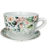 Donice - Filiżanka doniczka czarno-biała liście średnica 15cm - miniaturka - grafika 1