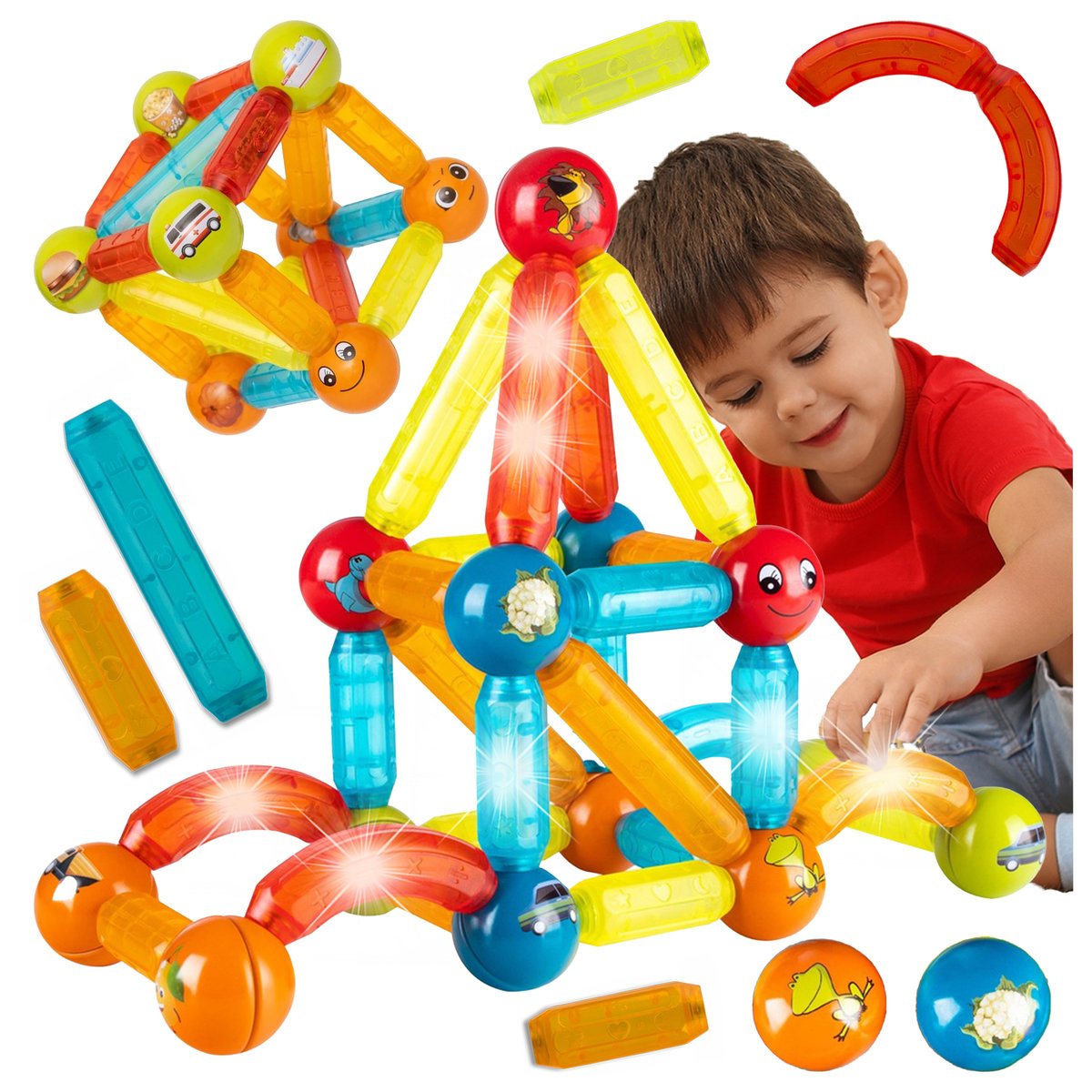 ZESTAW KONSTRUKCYJNY Świecące KLOCKI Magnetyczne Układanka MAGNETYCZNA 52el