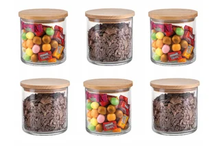 530ml SŁOIK szklany z drewnianym wieczkiem POJEMNIK kuchenny 6 szt. - Pojemniki kuchenne - miniaturka - grafika 1
