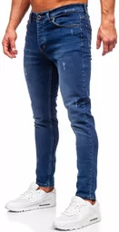 Spodnie męskie - Granatowe spodnie jeansowe męskie regular fit Denley 6217 - grafika 1