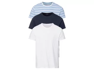 Koszulki męskie - LIVERGY T-shirt męski z bawełny, 3 sztuki (L (52/54), Biały/ granatowy/ niebieski w paski) - grafika 1