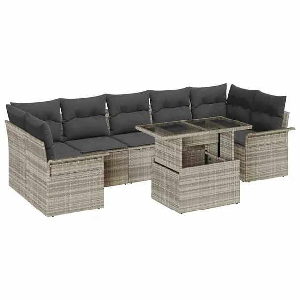 Zestaw Sofa Ogrodowa Modułowa z Poduszkami, Jasnoszary Polirattan, 60 cm