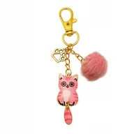 Breloki - Brelok Różowy Kot Breloczek z Pomponem Ruchomy Ogon Karabińczyk - miniaturka - grafika 1